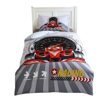 Single Size Kids Cotton Bedding Quilt Cover with Pillow Case - Orange Racing