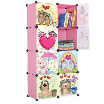 DWX-P Pink Cute Kid Cartoon Cubes Storage Cabinet Wardrobe Toy Book Shelve