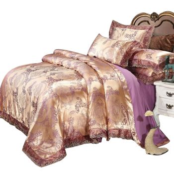 Golden Pink Floral Queen/King Size Doona Duvet Quilt Cover Set Bedding Pillowcases