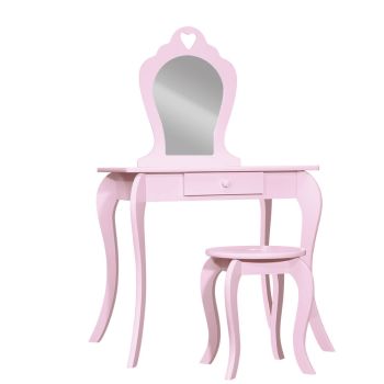 Kids Vanity Dressing Table Stool Set Mirror Princess Makeup - Pink