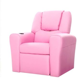 Kids Recliner Chair PU Leather Sofa Lounge Couch Armchair - Pink