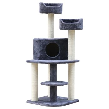 Cat Tree Scratching Post Tower House Furniture Wood Grey - 126cm